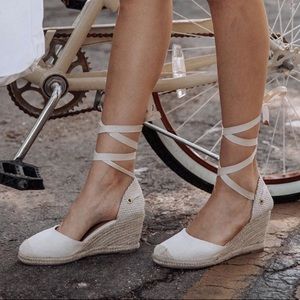 Beige Lace-Up Espadrille Wedges